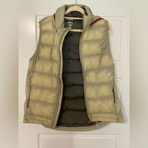 Janji Olive Green Puffy Hooded Vest with Red Accents